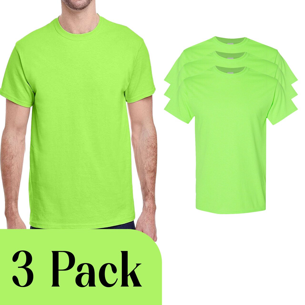 Gildan Adult's Heavy Cotton T-Shirt , Short Sleeve Neon Green Craft Multi Pack Shirt